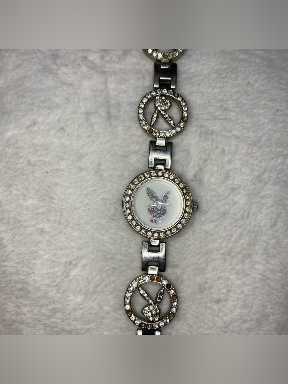 PLAYBOY Silver-Tone Crystal Bunny Link Women's Watch
